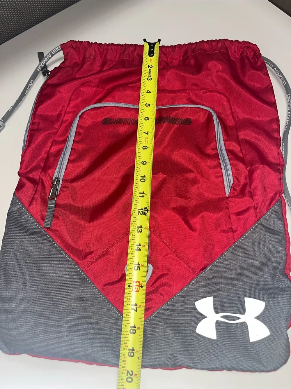 Under Armour Red and Gray Men's Drawstring Backpack with Front & side Pockets